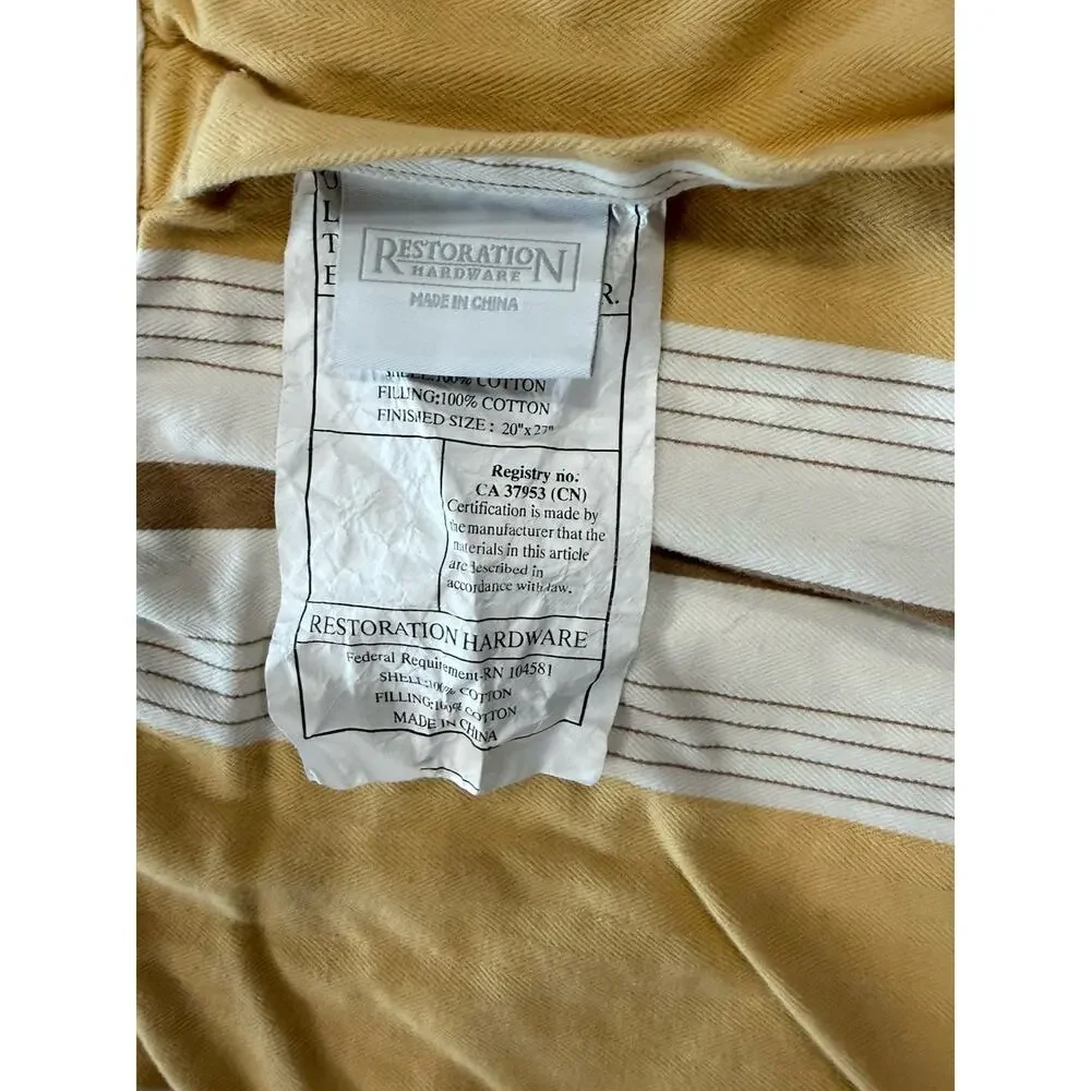 Restoration Hardware Quilted Pillow Sham Standard Yellow Paisley Stripe Cotton